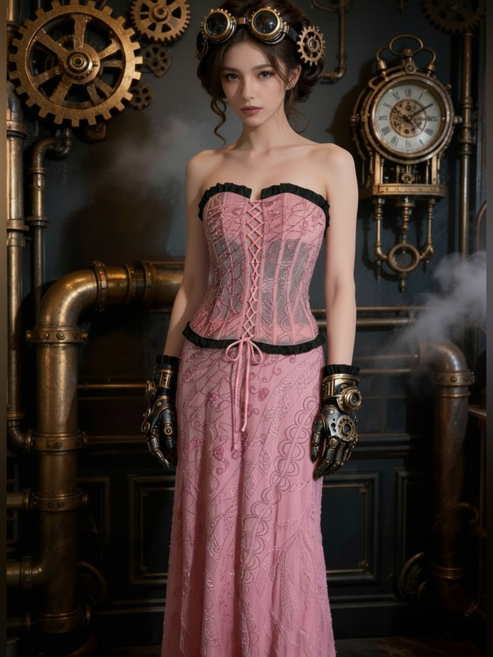 Strapless hand, beaded Pink Lace Corset & Skirt‎ Set. Versatile and beautiful.